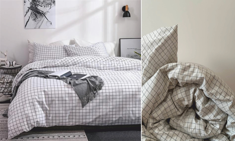 КПБ Дуэт с простыней на рез. 160х200 ВАРЕНЫЙ ХЛОПОК "Белая клетка"