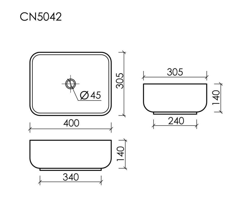 Умывальник чаша накладная прямоугольная Element 400x305x140мм