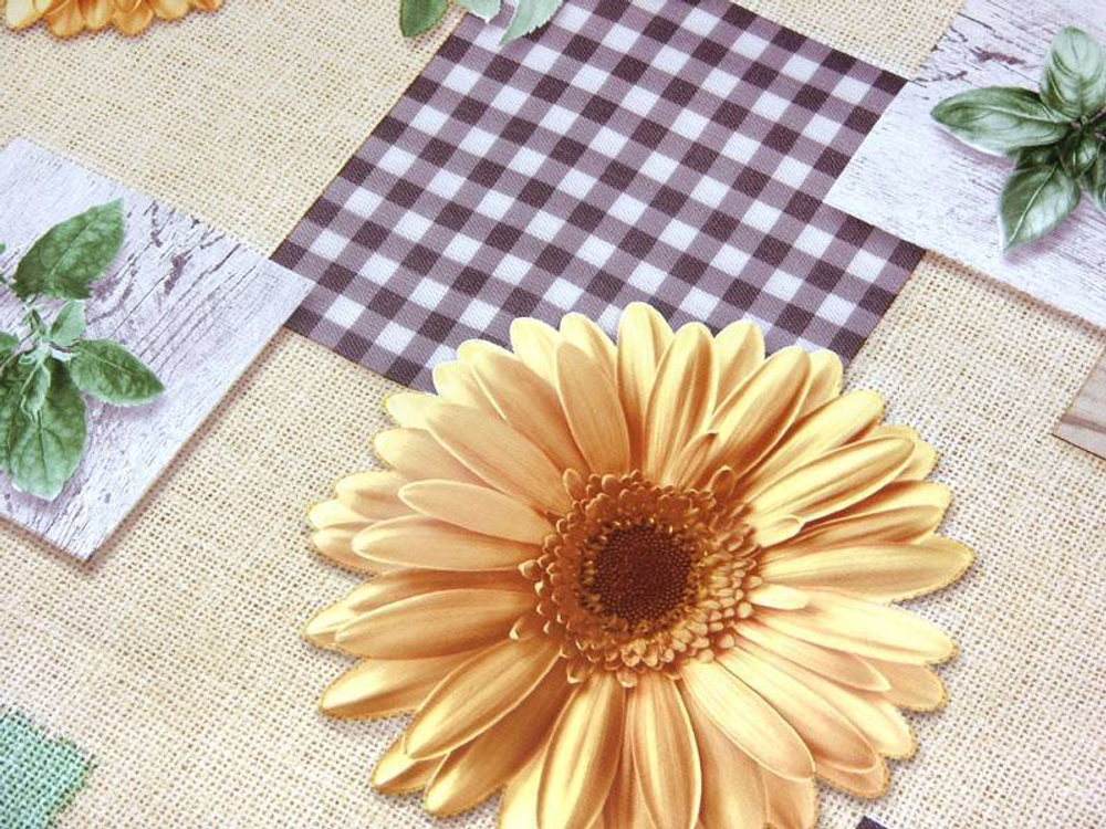 Клеенка столовая DEKORAMA 140см*20м "Герберы желтые на бежевом"