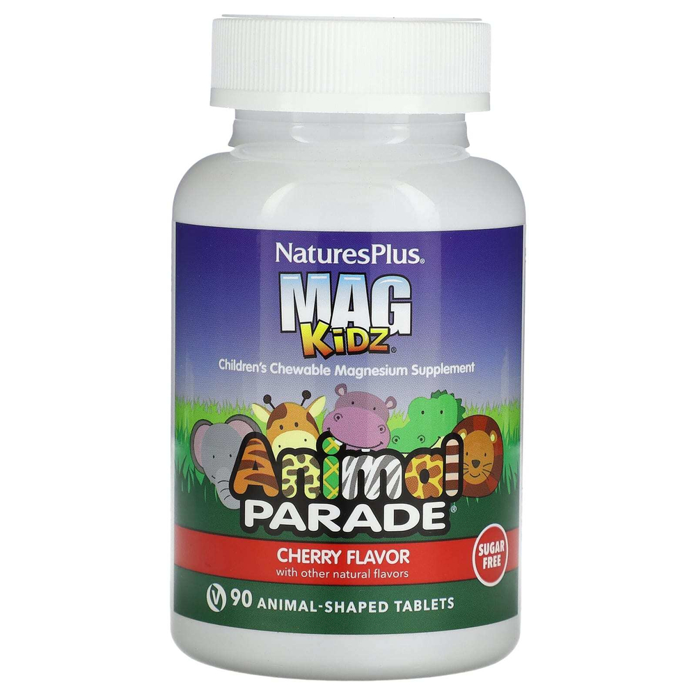 NaturesPlus, MagKidz, Animal Parade, жевательный магний для детей, вишня, 90 таблеток в форме животных (50 мг в 1 таблетке)