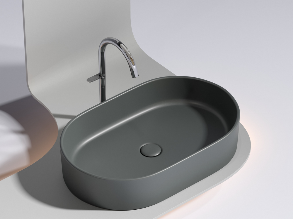 Умывальник чаша накладная овальная (цвет Темный Антрацит Матовый) Element 608x385x122мм