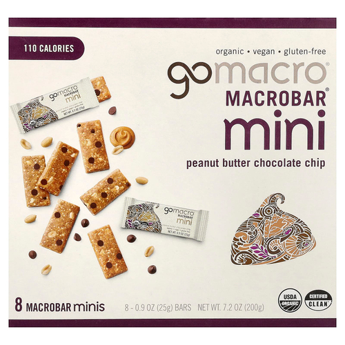 GoMacro, MacroBar® мини, арахисовая паста и шоколадная крошка, 8 батончиков по 25 г (0,9 унции)