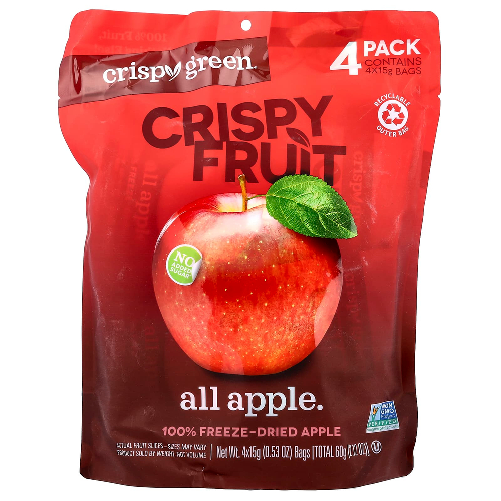 Crispy Green, Crispy Fruit, полностью яблоко, 4 пакетика по 15 г (0,53 унции)