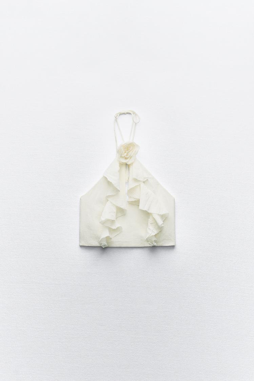 ZARA ТОП ИЗ ХЛОПКОВОГО МУСЛИНА С РЕЛЬЕФНЫМ ЦВЕТКОМ, ЭКРЮ