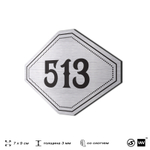 Номерок на дверь квартиры 513, для кабинета, офиса, шильдик 9 х 7 см, серебристый, Айдентика Технолоджи