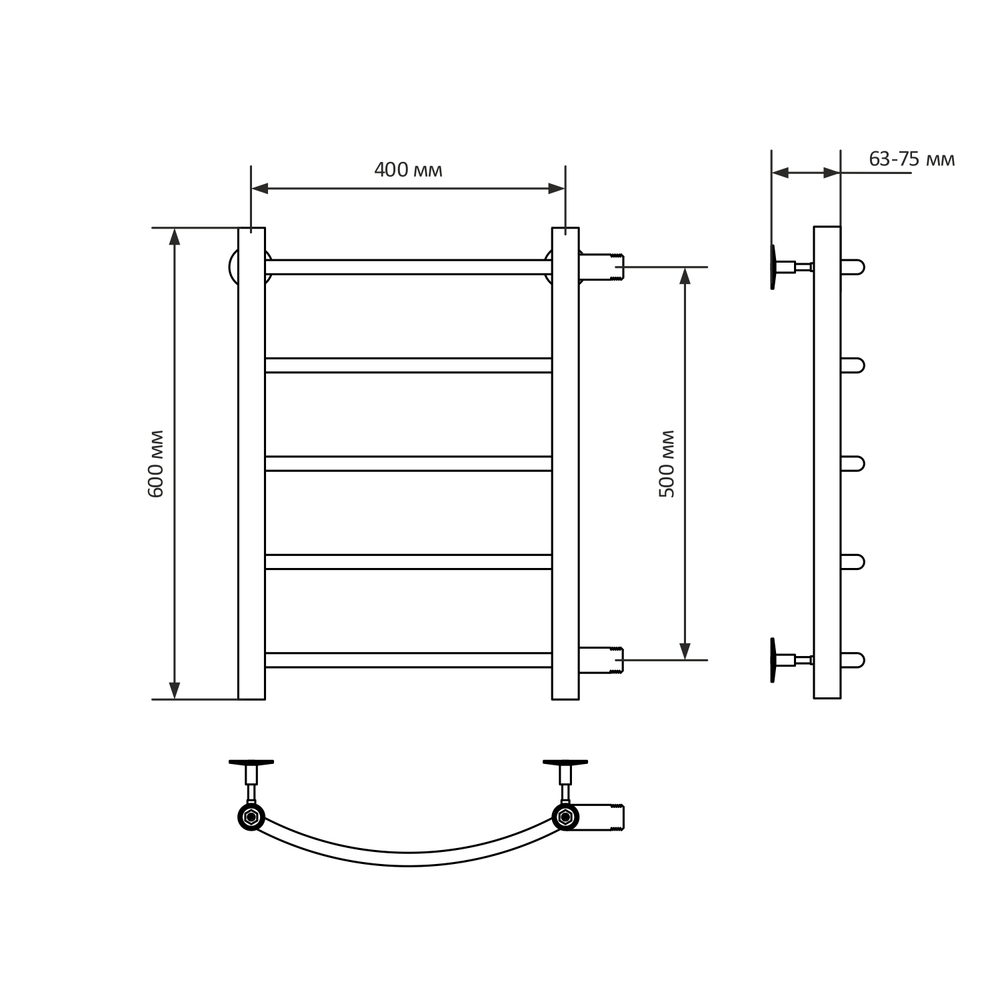 Полотенцесушитель MIXLINE CAPELLA  60х40х50 (1'' НР, 5 перекладин, боковое подкл) водяной