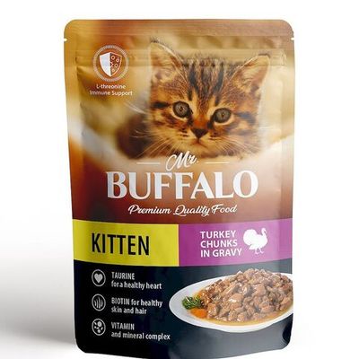 Влажный корм для котят Mr.Buffalo KITTEN с индейкой на пару в соусе, Пауч 85 г