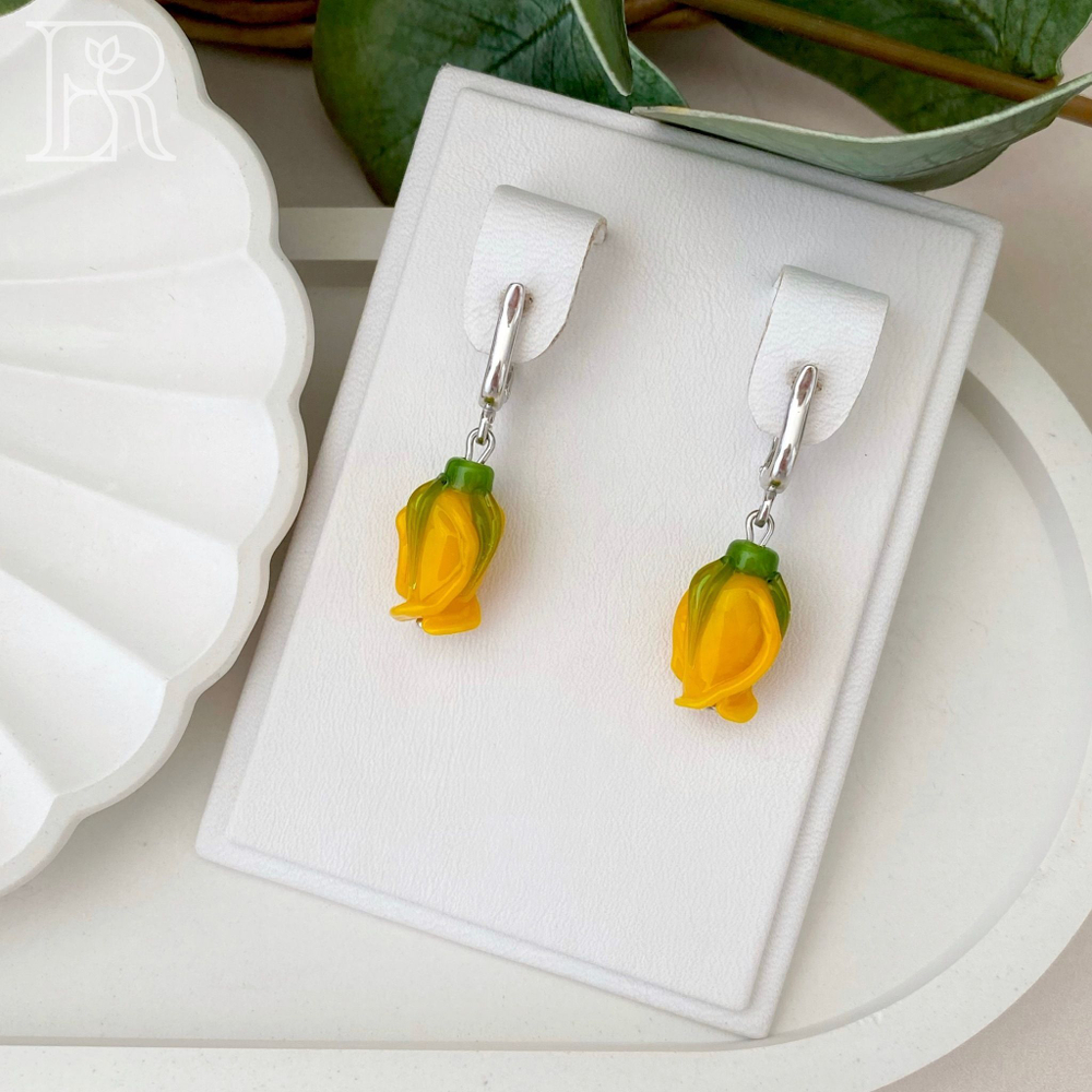 LEFIREL' Серьги серебряные женские "Сонна" с цветами из муранского стекла / ювелирные украшения из родированного серебра 925