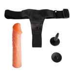 Телесный фаллос на трусиках регулирующегося размера - 19 см. (Цвет: телесный с черным)