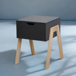 Тумба прикроватная Мунк в спальню и прихожую, с ножками из дуба, с ящиком, черный