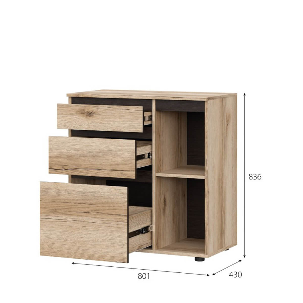 МС "Берген" Комод с ящиками и створкой (Дуб Делано/Дуб Венге)