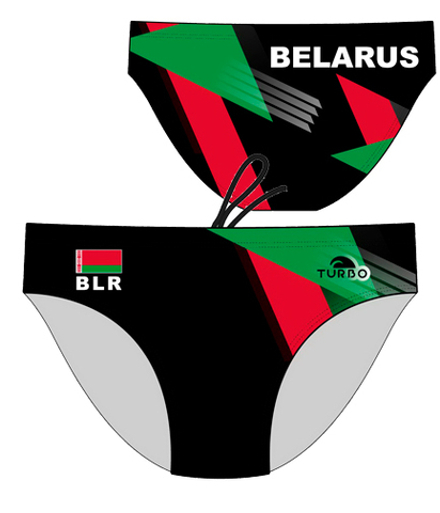 ОБРАЗЕЦ дизайна национальных плавок TURBO с символикой РБ для спортсменов по водному поло (2025) ПОД ЗАКАЗ
