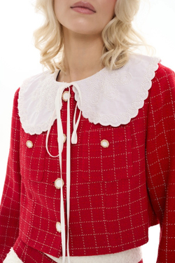 Жакет укороченный с воротничком красный