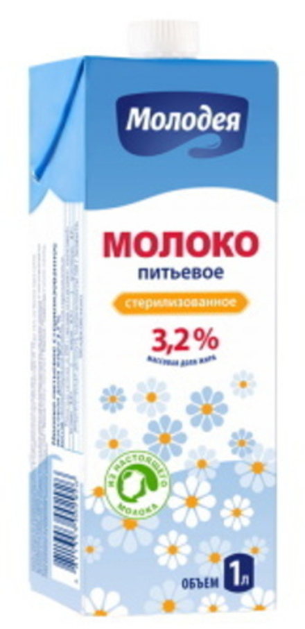 Молоко "Молодея" стерилизованное 3,2% 1л. п/п