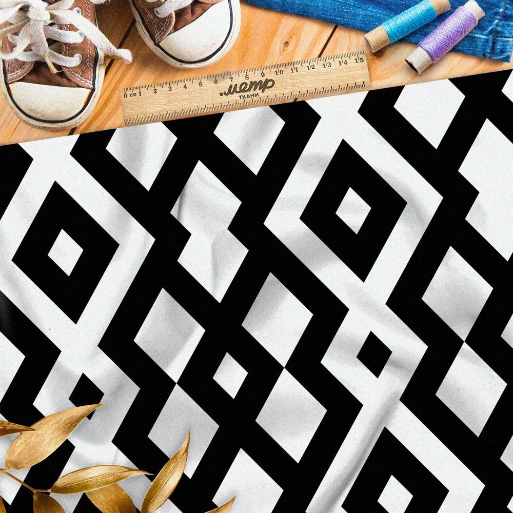 Ткань дюспо ромбовидный узор на белом фоне