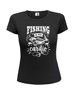 Футболка Fishing is my cardio женская приталенная черная