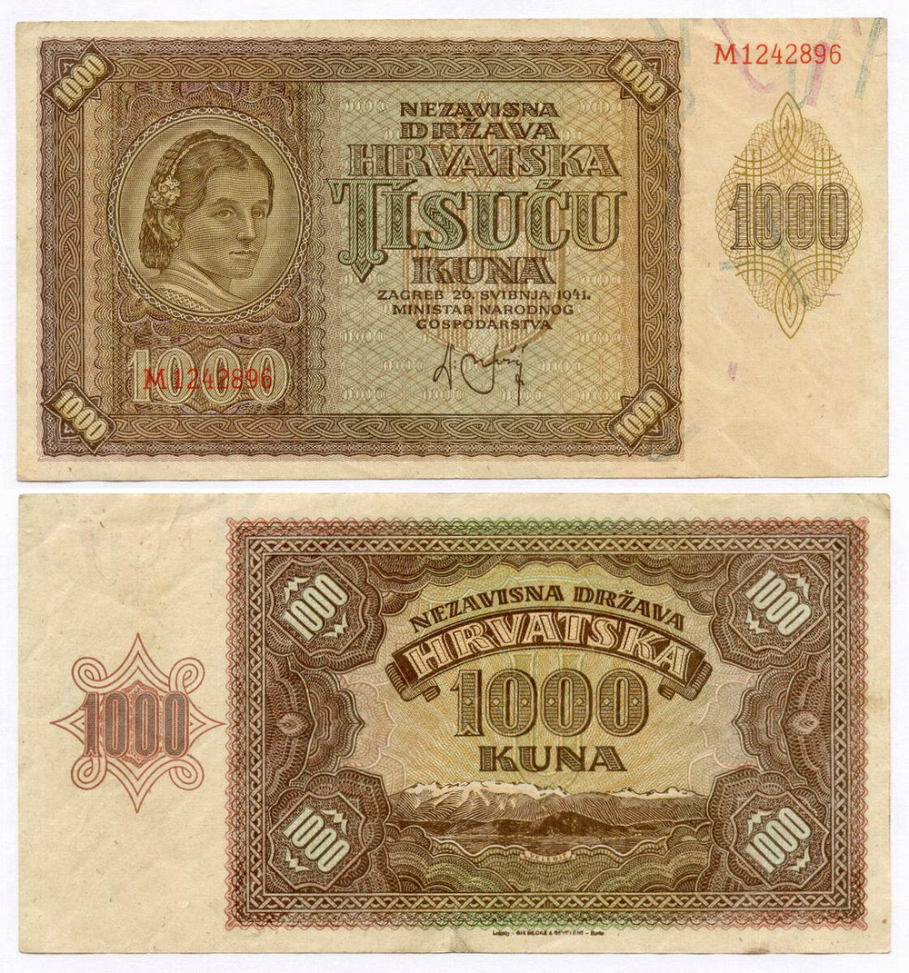 Банкнота Хорватия 1000 кун 1941 год M1242896. VF