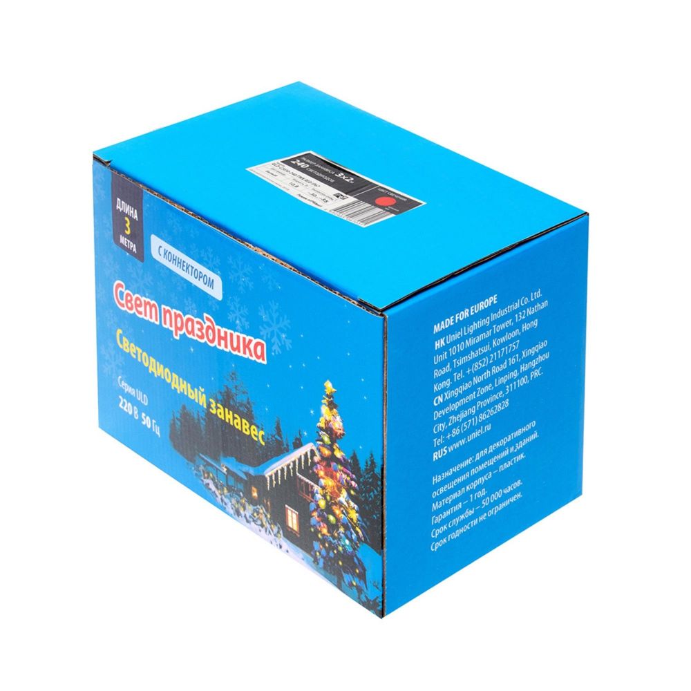 ULD-C2030-240-TWK RED IP67 Занавес светодиодный с эффектом мерцания. 3х2м. Соединяемый. 240 светодиодов. Красный свет. Провод белый. TM Uniel.