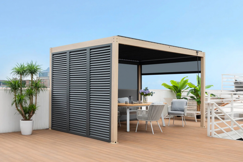 Пергола металлическая 3х4 м Tagliamento SKYPergs Plus, темно-серый, свежий тик