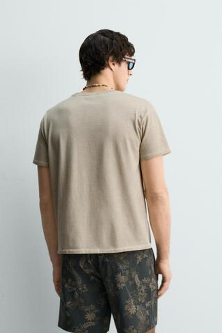 ZARA ФУТБОЛКА С ВИНТАЖНЫМ ПРИНТОМ, БЕЖЕВЫЙ