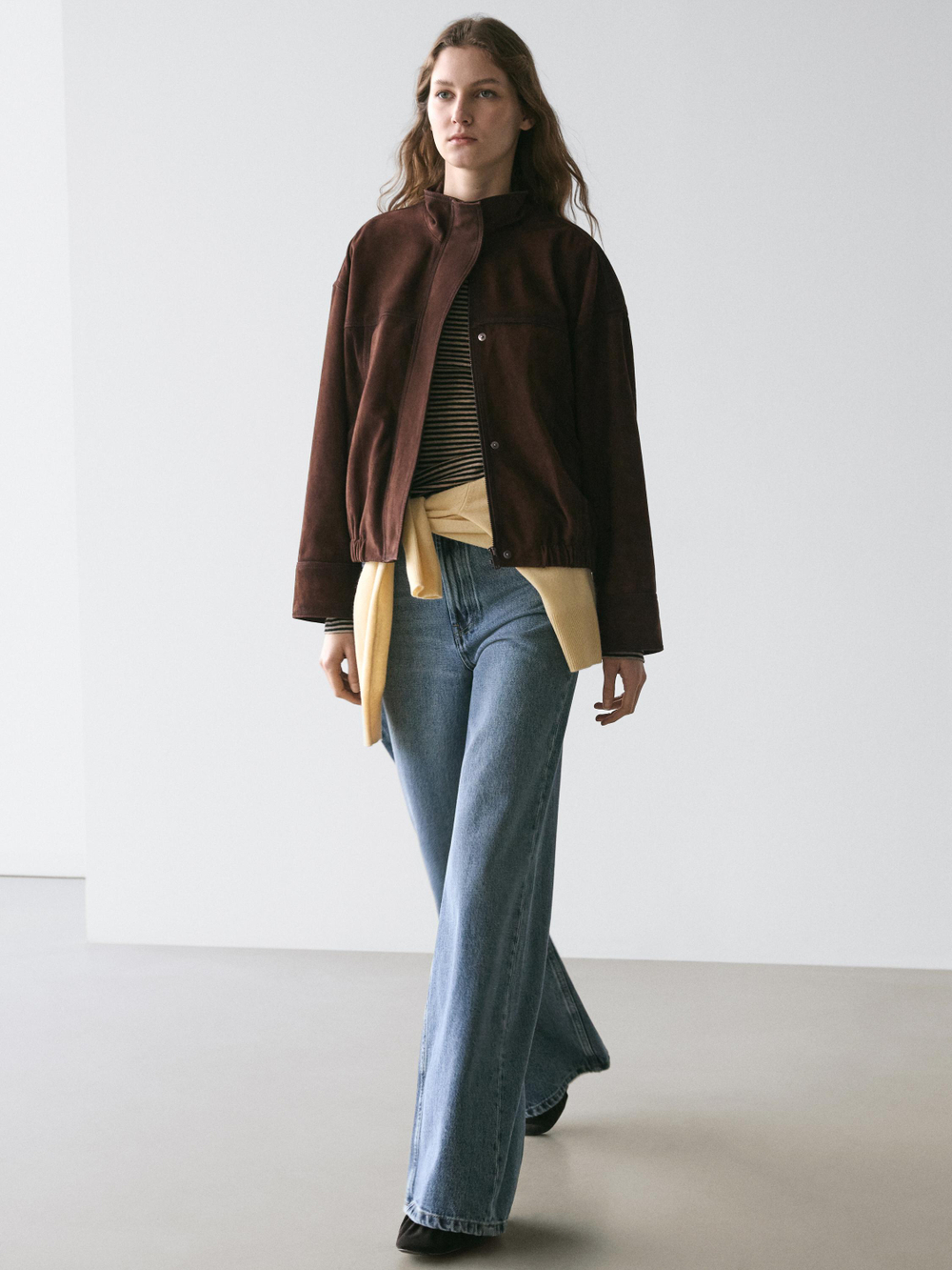 Massimo Dutti Джинсы-клеш со средней посадкой, средне-синий