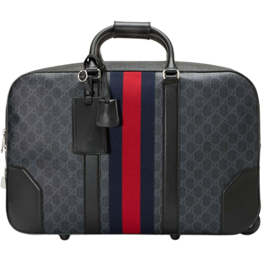 GUCCI Canvas With Leather Travel Bag Handbag Trolley Bag 22 Inch Men"s Black Gray