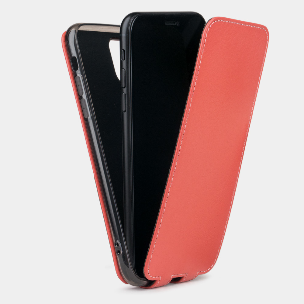 Чехол для iPhone 11 Pro Max из натуральной кожи теленка, кораллового цвета