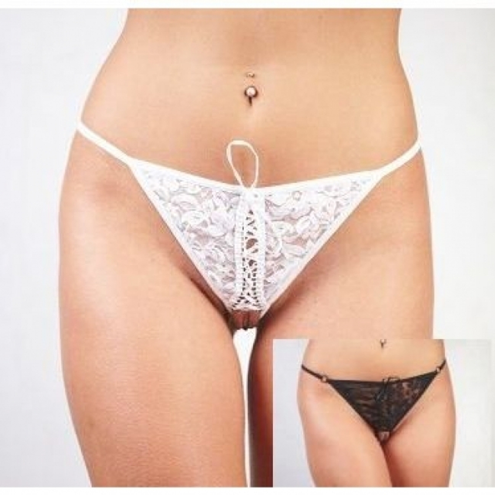 Стринги белые кружевные со шнуровкой (Цвет: белый)