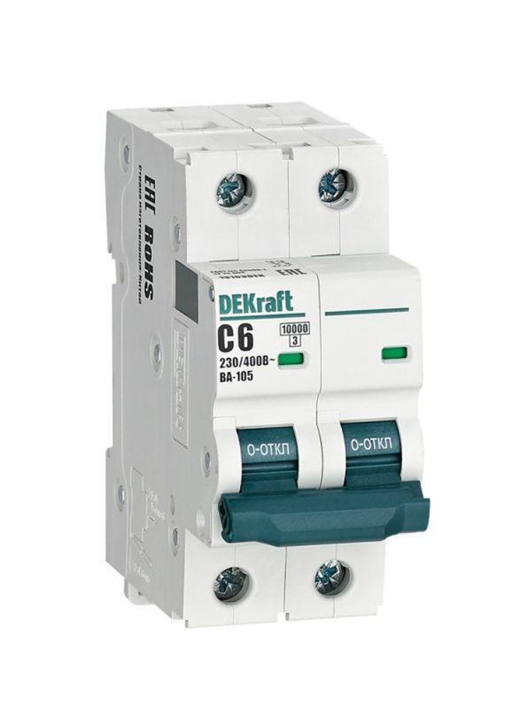 Выключатель автоматический модульный 2п C 6А 10кА ВА-105 DEKraft 13163DEK Выключатель автоматический модульный 2п C 6А 10кА ВА-105 DEKraft 13163DEK