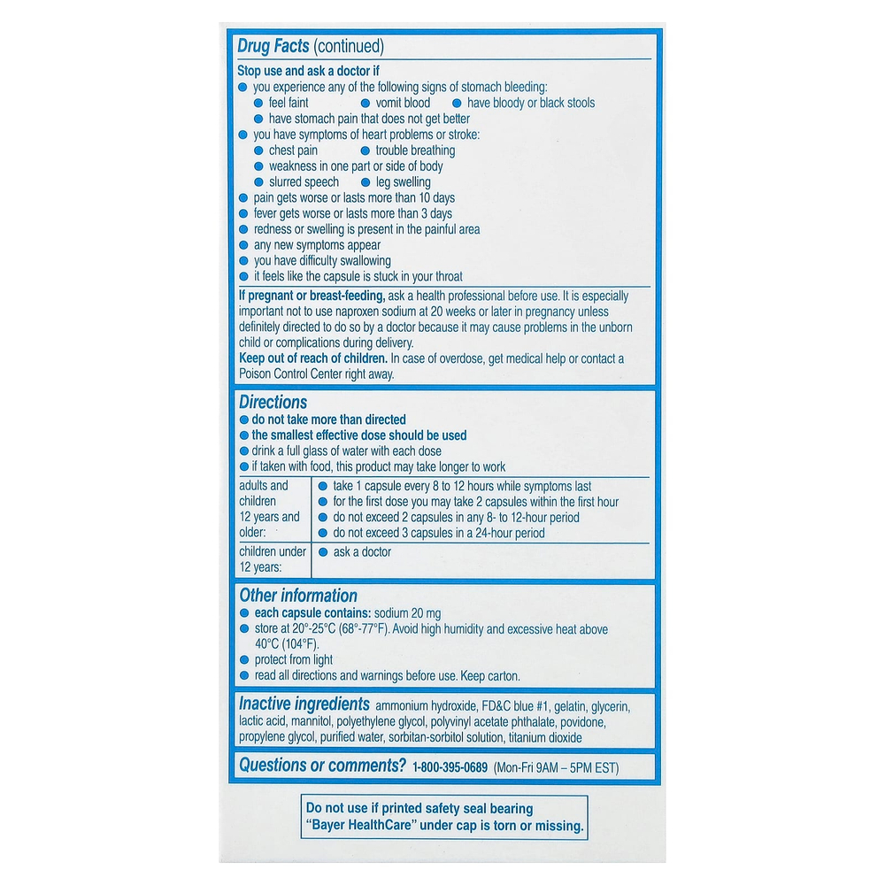 Aleve, Напроксен натрия в капсулах, жидкие гели, 220 мг, 80 капсул
