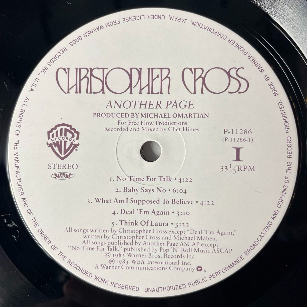 Винтажная виниловая пластинка LP Christopher Cross Another Page (Japan 1983) (Obi) Think Of Laura