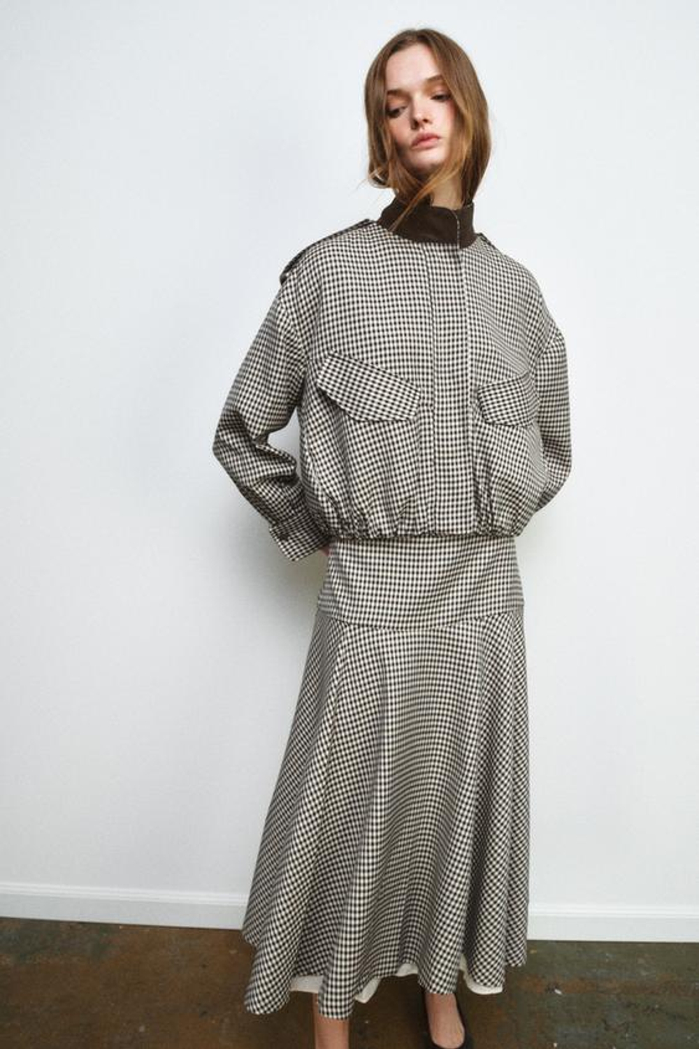 ZARA КОМБИНИРОВАННАЯ ЮБКА В КЛЕТКУ — ZW COLLECTION, КОРИЧНЕВЫЙ