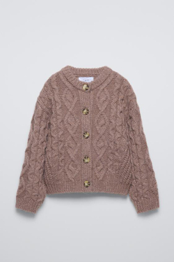 ZARA КАРДИГАН С УЗОРОМ «КОСЫ», БЕЖЕВЫЙ