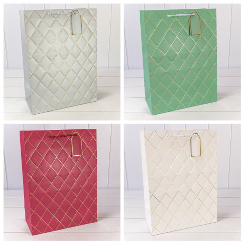 Пакет подарочный 32х45х15см "Ромбы" с тиснением (Золотой)