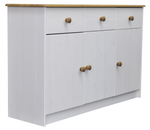 Комод 113х35х73, Хаба, с 3 ящиками для одежды и вещей, 3 двери, для прихожей, детской, спальни, из массива сосны, белый/антик, Dipriz