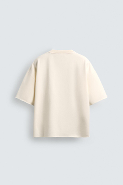 ZARA ТОЛСТОВКА BOXY FIT С ПРИНТОМ-НОМЕРОМ, ЖЕЛТОВАТО-БЕЛЫЙ