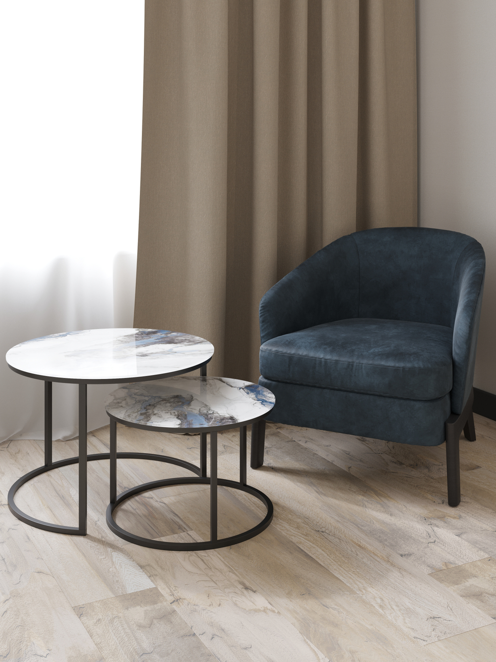 Комплект столов DIWO Краснодар белый мрамор, черный