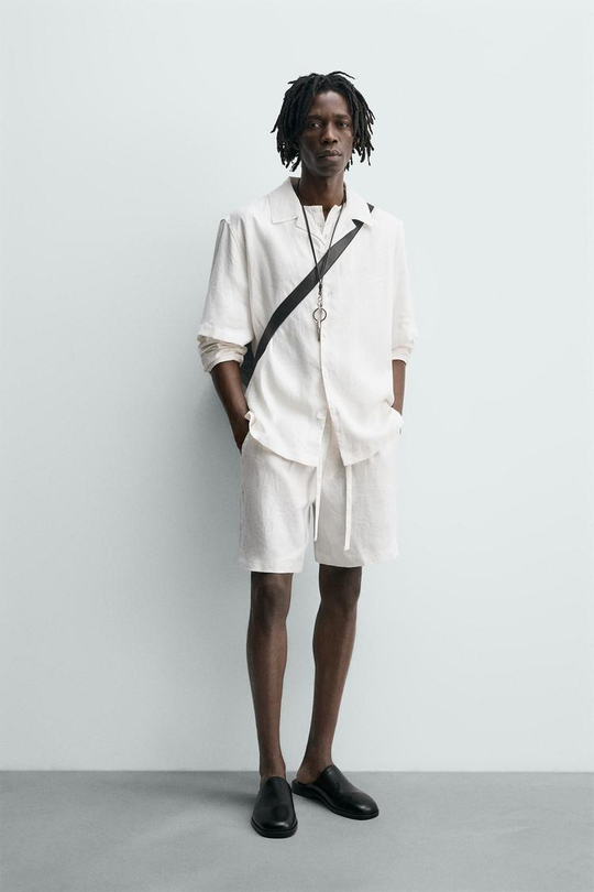 ZARA ШОРТЫ RELAXED FIT ИЗ 100% ЛЬНА, БЕЛЫЙ