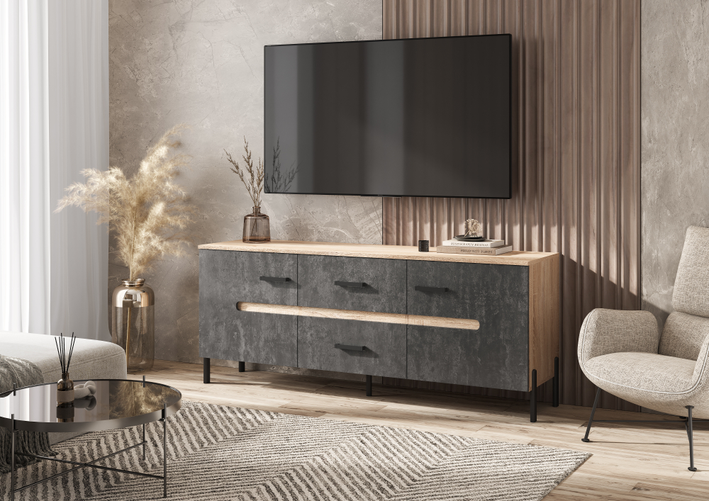 Тумба для ТВ Ким (металл), Бетон графит, Сонома