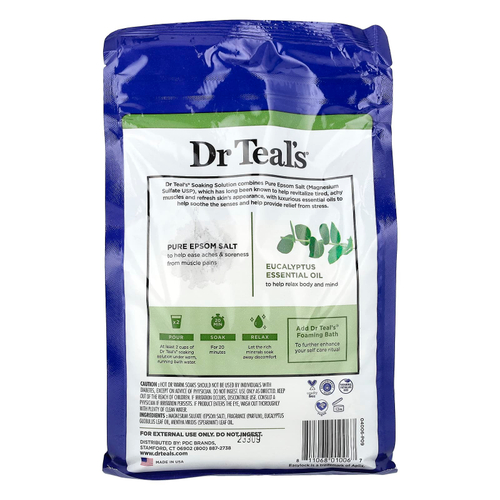 Dr. Teal's, раствор для замачивания с чистой английской солью, эвкалипт и мята, 1,36 кг (3 фунта)