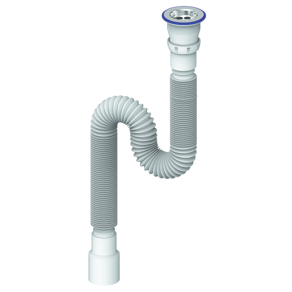 Сифон UNICORN гофрированный 1200мм, прикручивающийся выпуск 1 1/2 (Ø40), чашка нерж. D230