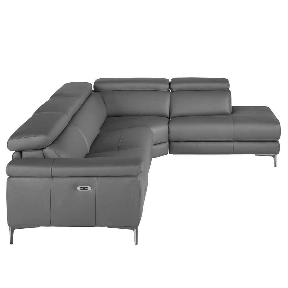 Угловой диван с реклайнером 5320-R-M9019 /6111 серый кожаный