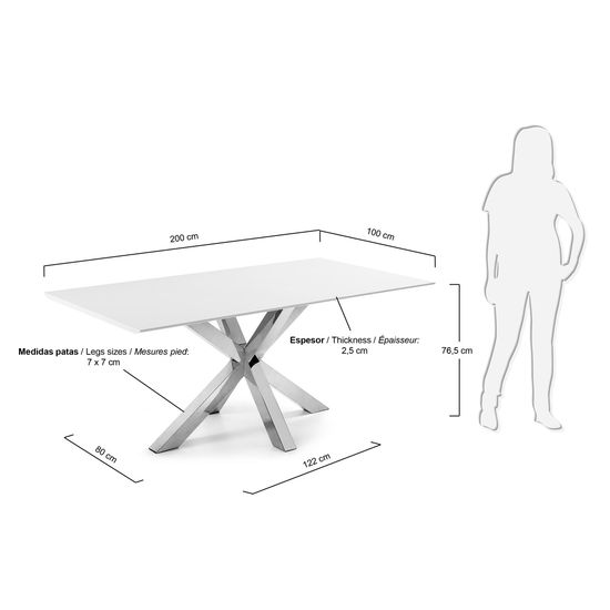 Лакированный стол Arya белый на хромированных ножках 200x100