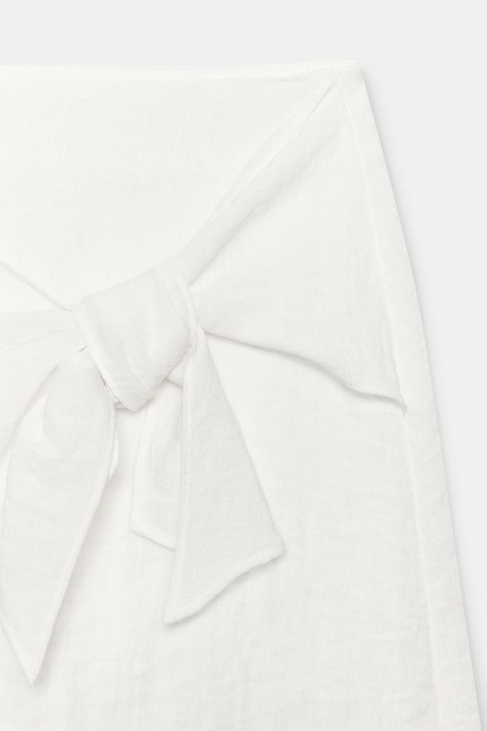 ZARA МИНИ-ЮБКА-ШОРТЫ С УЗЛОМ, БЕЛЫЙ