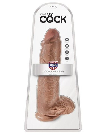 Фаллоимитатор-гигант загорелый King Cock 12 Cock with Balls (Цвет: телесный)