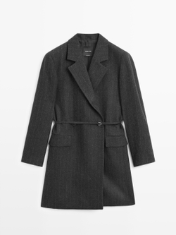 Massimo Dutti Длинный полосатый блейзер из шерстяной смеси, серый