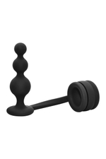 Черное эрекционное кольцо с анальной елочкой Cockring With Beaded Anal Plug