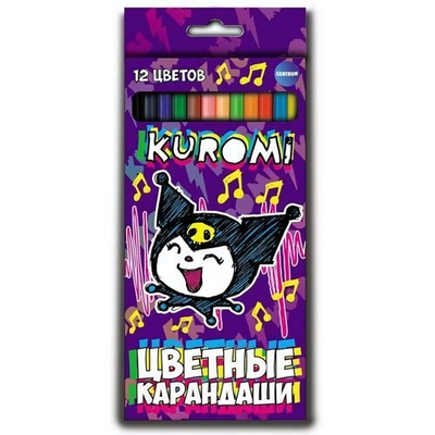 Карандаши 12 цветов, 177 мм, пластик. шестигран. "Kuromi" (Центрум)