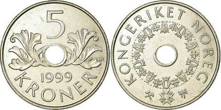 Норвегия 5 крон, 1998-2017 Король Харальд V XF