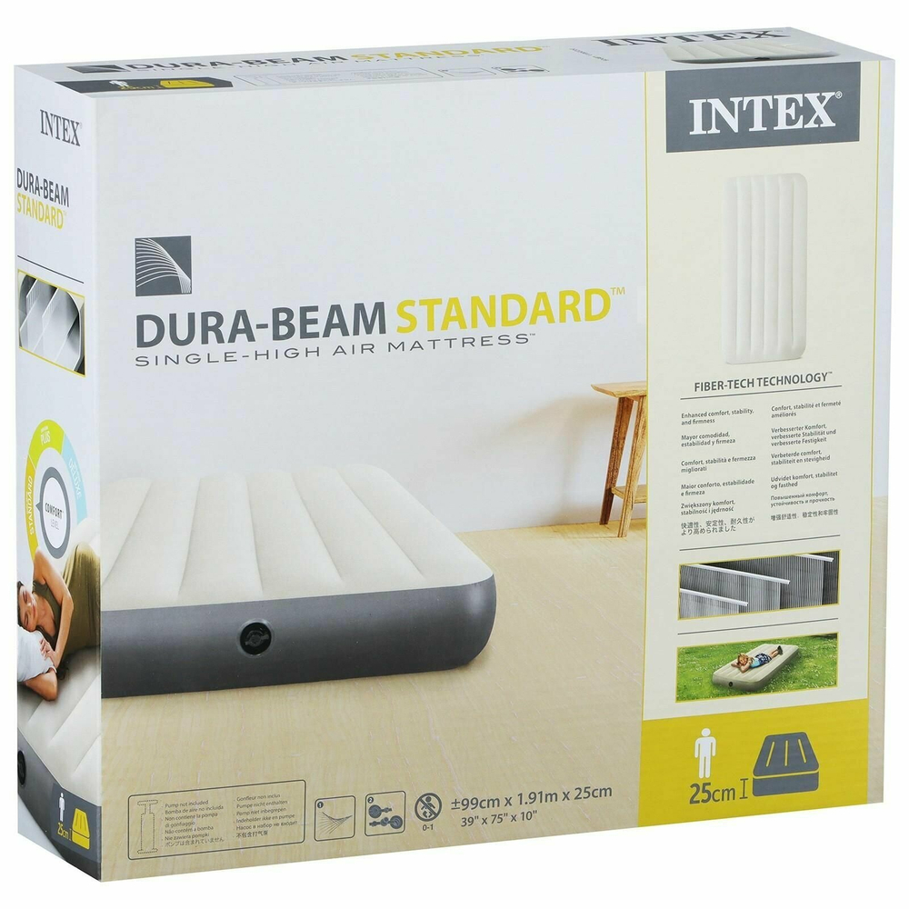 Мaтрас нaдувной Intex 64101 Deluxe Twin 99х191х25 см / Крoвать нaдувная Интeкс односпальная велюровая для дома и туризма